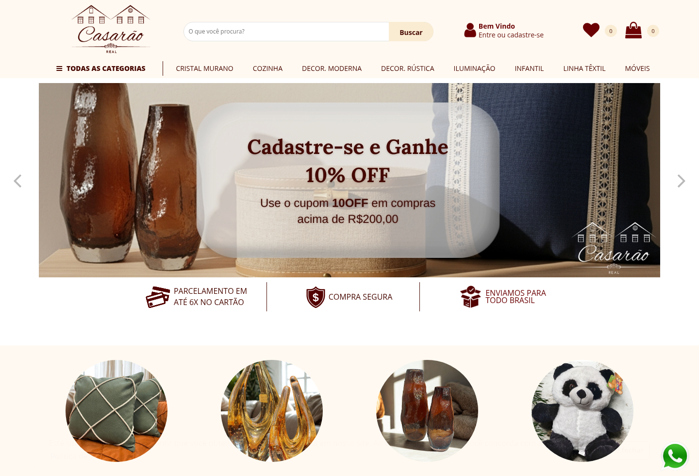 Captura pública do site Casarão Real de Pedreira com vitrine, categorias e chamada comercial